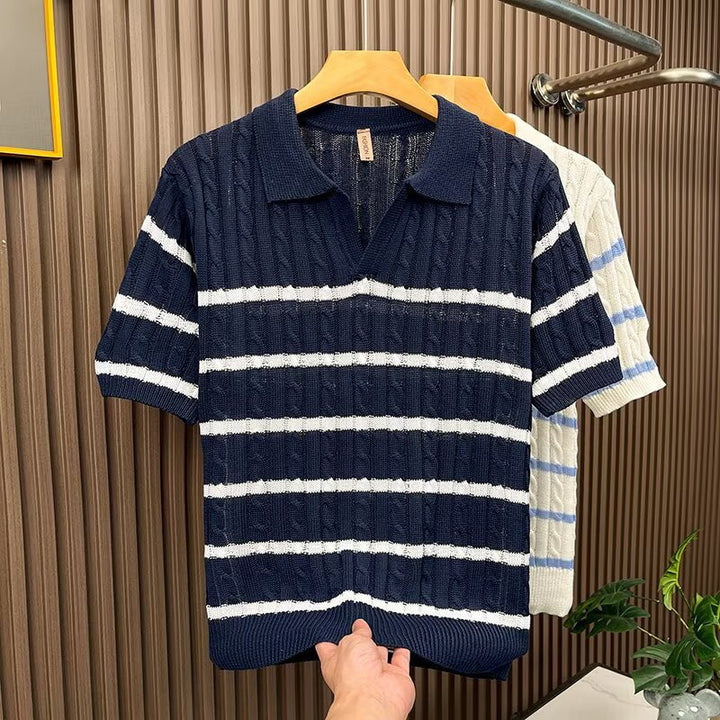 Herren Kurzarm-Pullover mit strukturierter Strickweise Drune