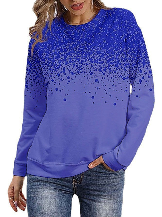Damen Sweatshirt mit Farbverlauf-Punktdruck und Rundhalsausschnitt Drune
