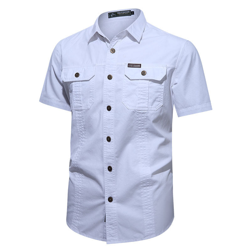Men's  short-sleeve utility shirt with dual flap chest pockets and reinforced stitching Drune