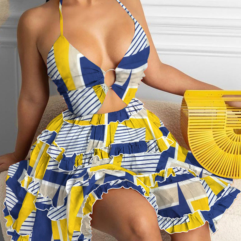 Damen Sommerkleid mit tiefem Ausschnitt und Rüschendetails Drune
