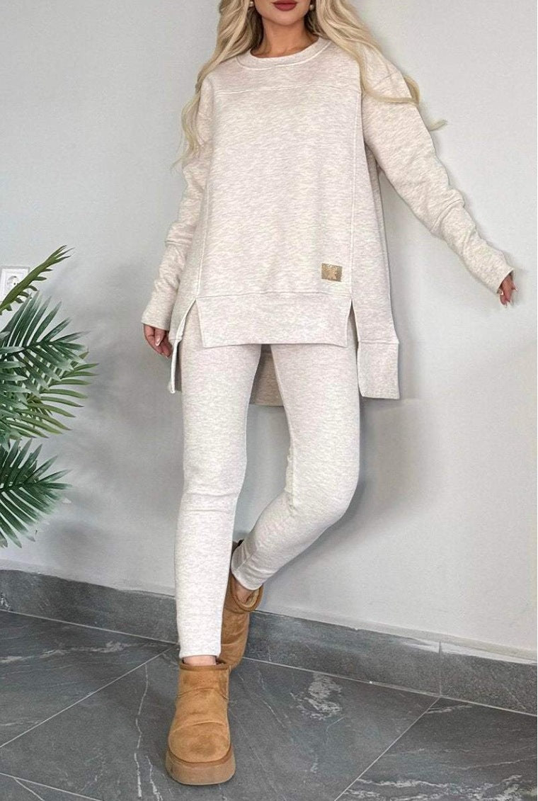 Damen Lässiges Langarm Sweatshirt-Set mit asymmetrischem Schnitt und praktischen Taschen Drune