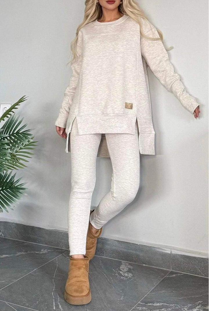 Damen Lässiges Langarm Sweatshirt-Set mit asymmetrischem Schnitt und praktischen Taschen Drune