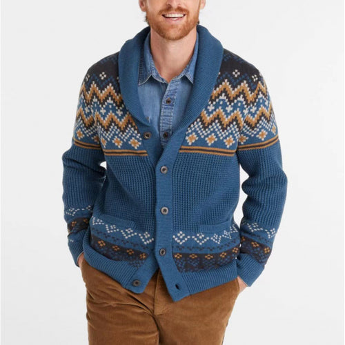 Herren Strickjacke mit traditionellem Norweger-Muster und großen Taschen Drune