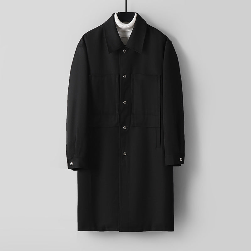 Herren Longline-Mantel mit Hemdkragen und aufgesetzten Taschen Drune