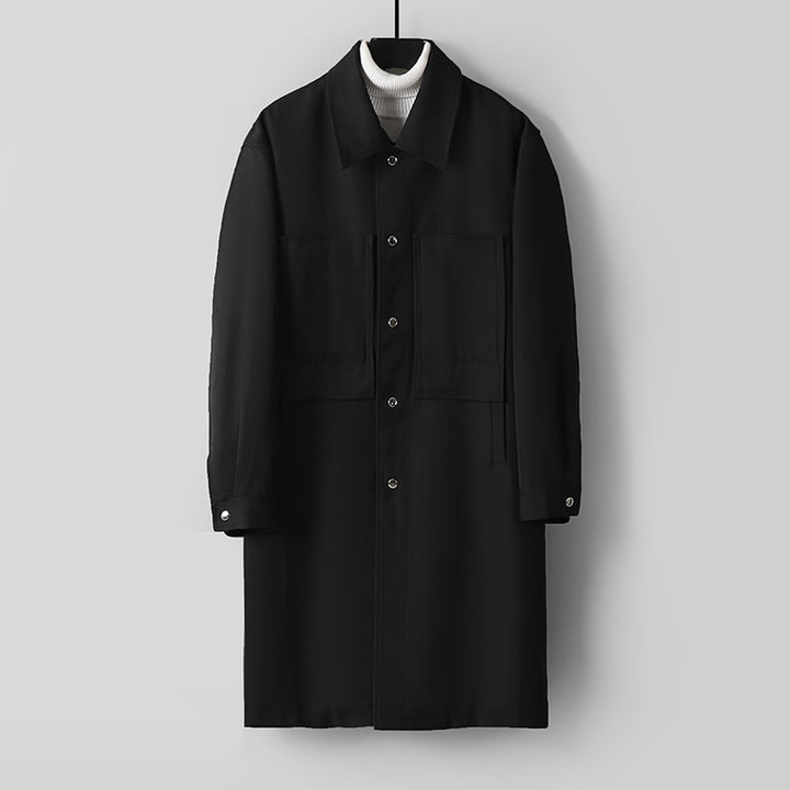 Herren Longline-Mantel mit Hemdkragen und aufgesetzten Taschen Drune