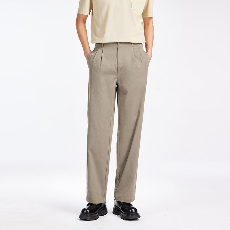 Herren Elegante Bundfalten-Stoffhose mit hoher Bundhöhe, Bügelfalte und geradem Bein Drune