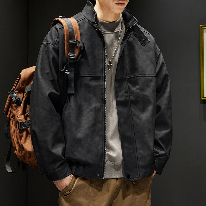 Herren elegante Kunstlederjacke mit praktischem Kragen Drune