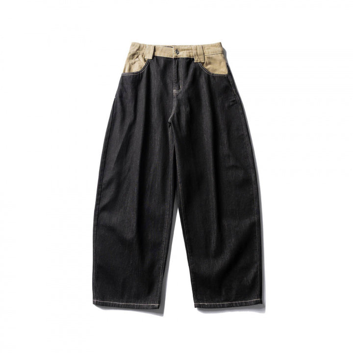 Unisex Weite zweifarbige Denimhose mit hohem Bund und kontrastierten Eingrifftaschen Drune