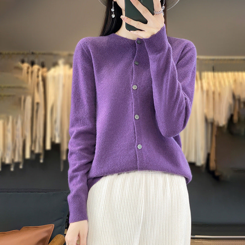 Damen Leichter Feinstrick-Cardigan mit Kaschmir‑Optik, Rundhalsausschnitt und verdeckter Knopfleiste Drune