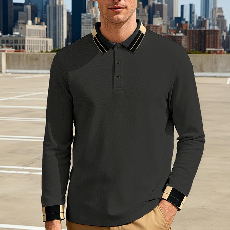 Herren nan langärmeliges Poloshirt mit Kontrastkragen und gerippten Manschetten Drune