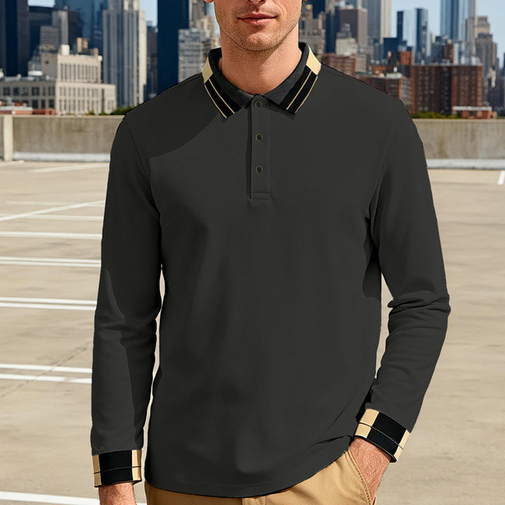 Herren nan langärmeliges Poloshirt mit Kontrastkragen und gerippten Manschetten Drune