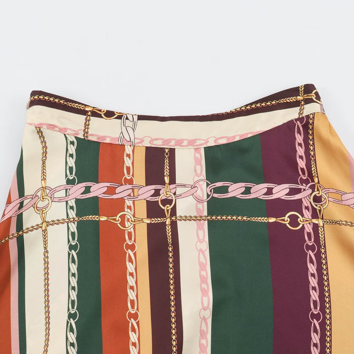 Damen Asymmetrischer Midirock mit Ketten‑Print und fließender Satin‑Optik Drune