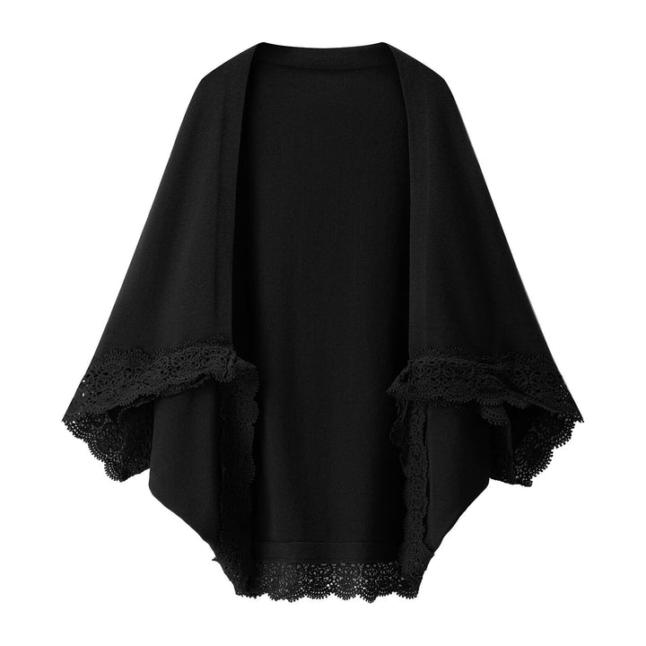 Damen feine Strickjacke mit luftigem Spitzenrand Drune