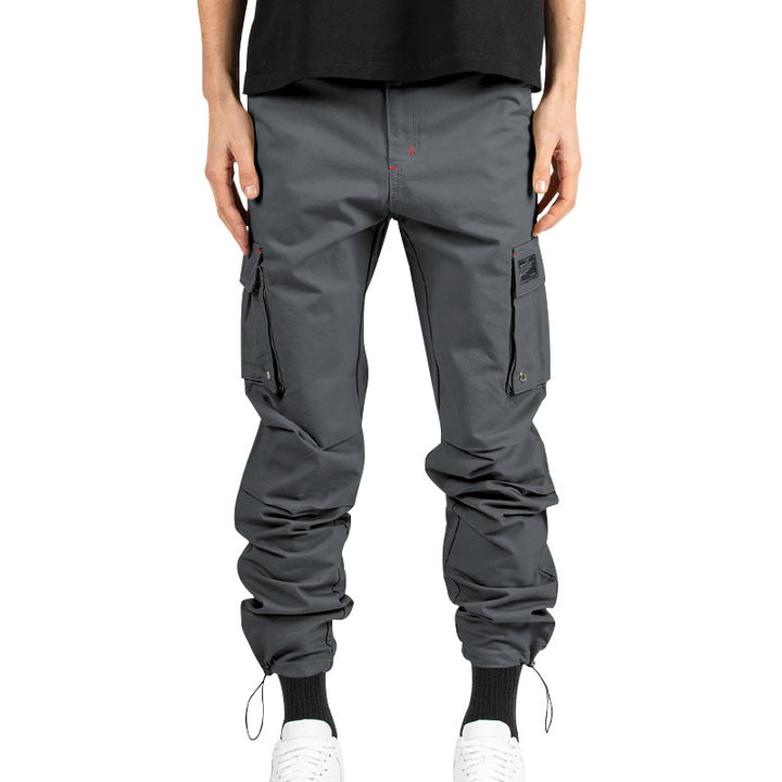 Herren nan Multitaschen-Freizeithose aus Baumwoll-Twill mit konischem Bein und verstellbarem Knöchelzug Drune