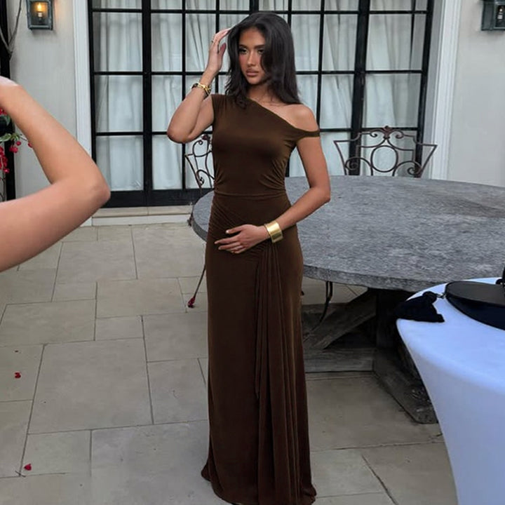 Damen Elegantes Maxikleid mit asymmetrischem Design und raffinierten Drapierungen Drune