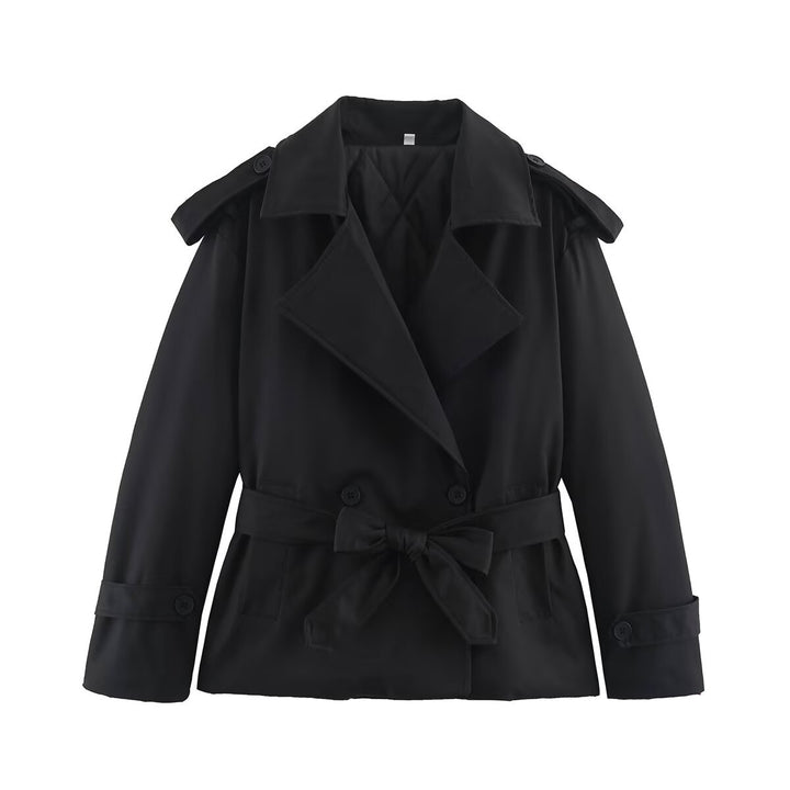 Damen Taillierte Kurz-Trenchjacke mit Bindegürtel und Schulterpatten Drune