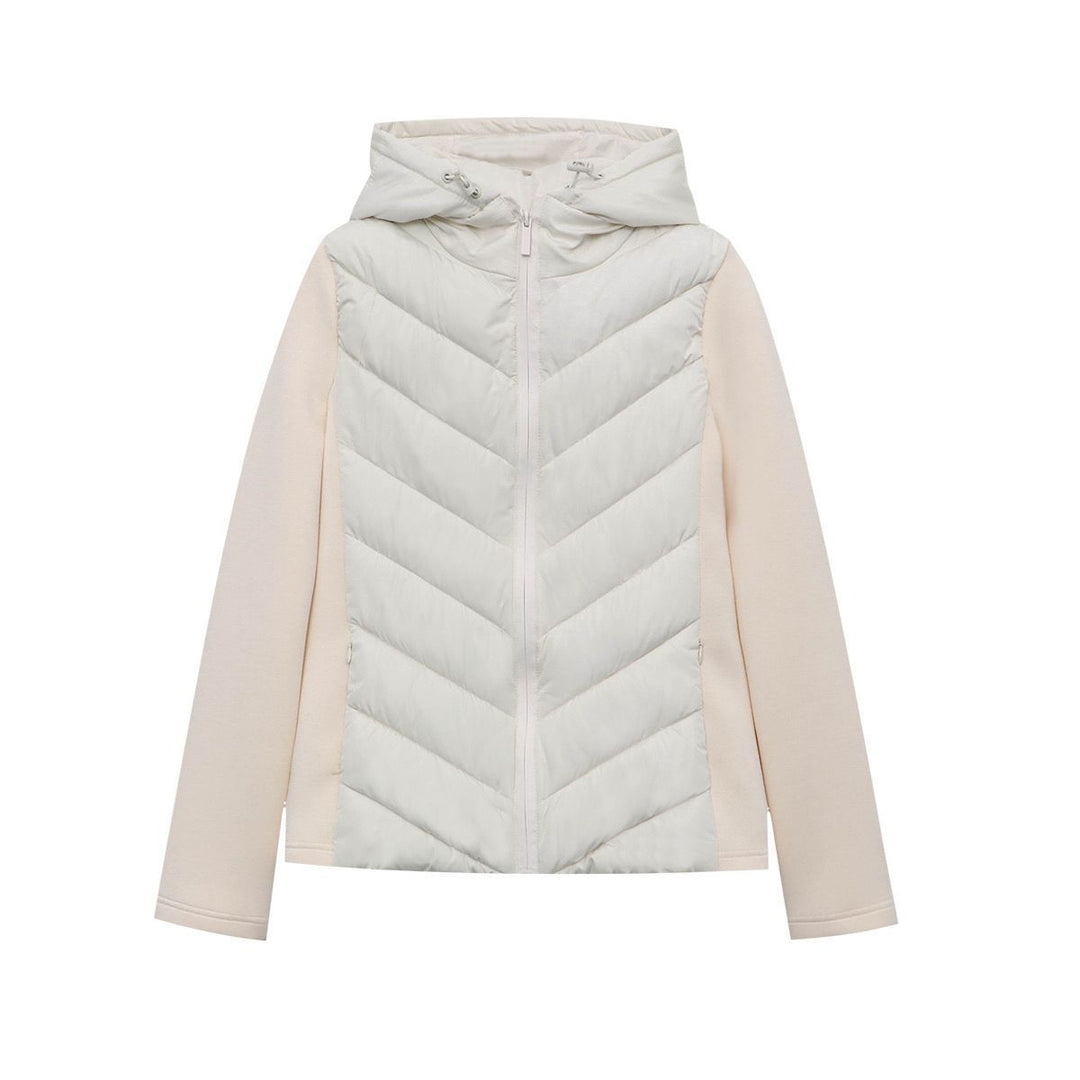 Damen nan gesteppte Hybridjacke mit Kapuze, chevron-Steppung und elastischen Softshellärmeln Drune