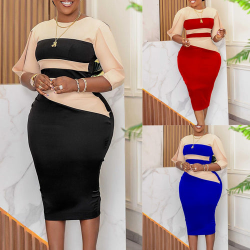 Damen Figurbetontes Midi-Kleid mit eleganten Ärmeln Drune