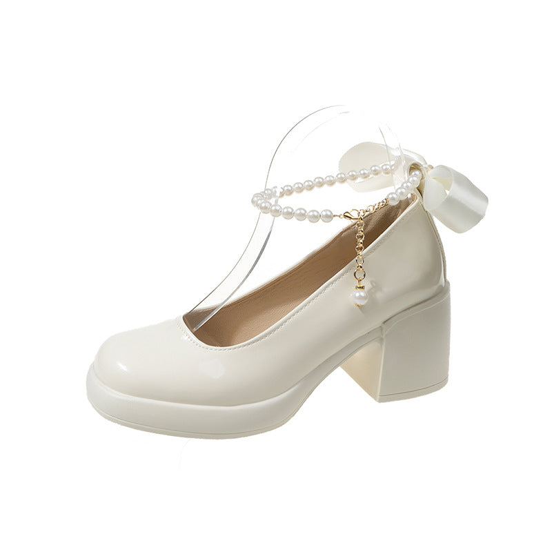 Damen Elegante Plateau-Pumps mit Perlen- und Schleifenverzierung Drune