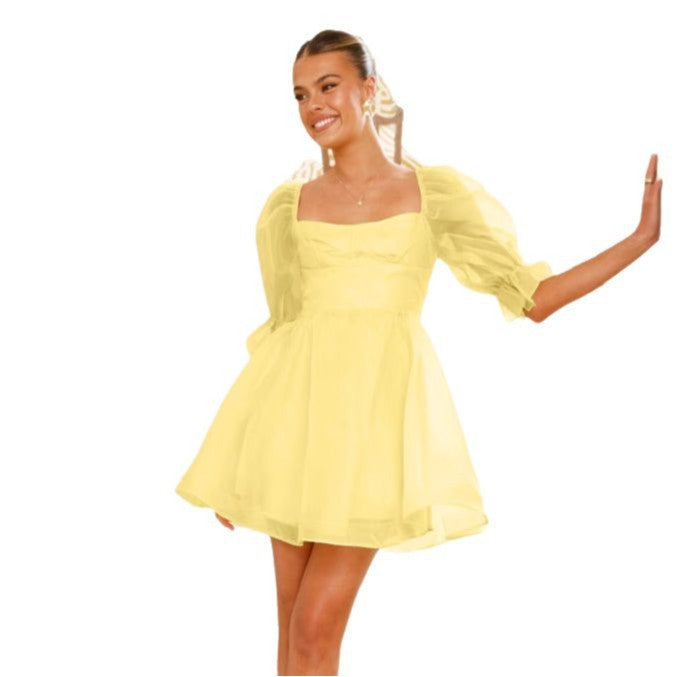 Damen Sommerliches Minikleid mit Puffärmeln Drune