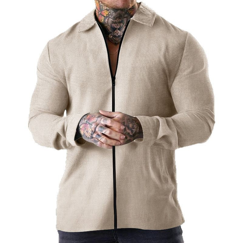 Herren nan strukturierte Zip-Hemdjacke aus Waffelstrick mit Kentkragen und schmaler Silhouette Drune