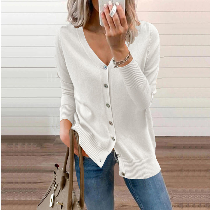 Damen Strickjacke mit V-Ausschnitt und feinen Knopfdetails Drune