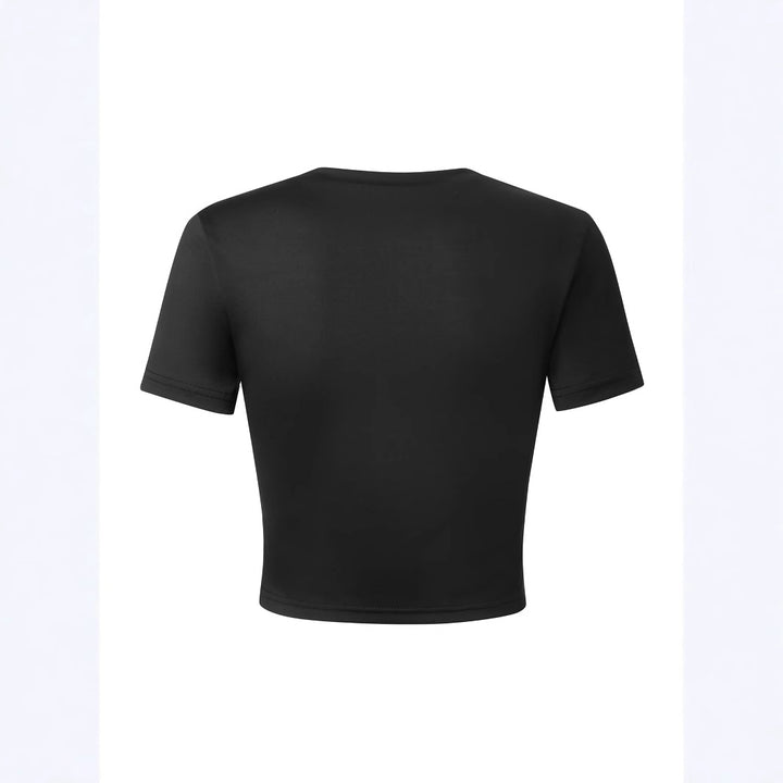 Damen Kurzarm T-Shirt mit elegantem Schleifenmuster und figurbetontem Design Drune