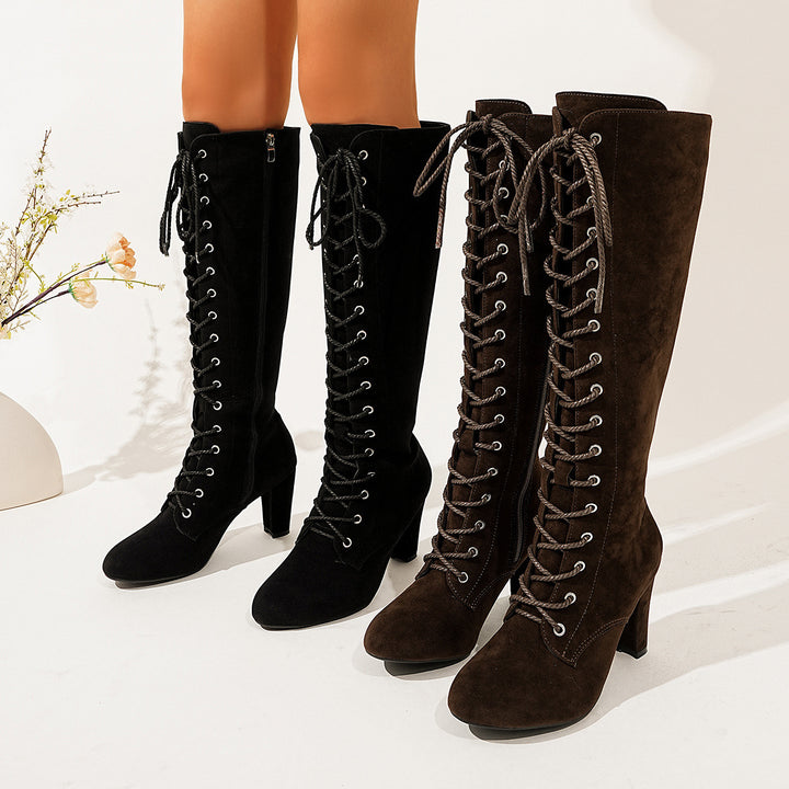 Damen Elegante Overkneestiefel mit Schnürdetail Drune
