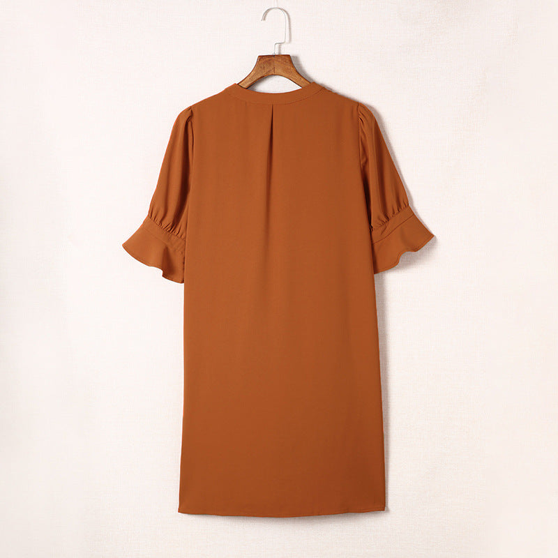 Damen elegantes Minikleid mit vorteilhaftem V-Ausschnitt und puffartigen Ärmeln Drune
