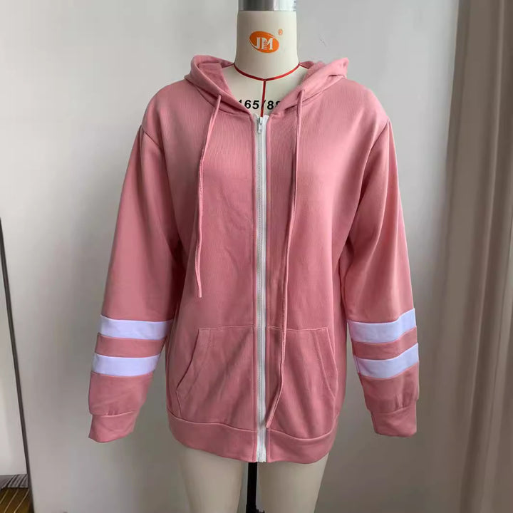 Damen sportliche Kapuzenjacke mit kontrastierenden Streifen Drune