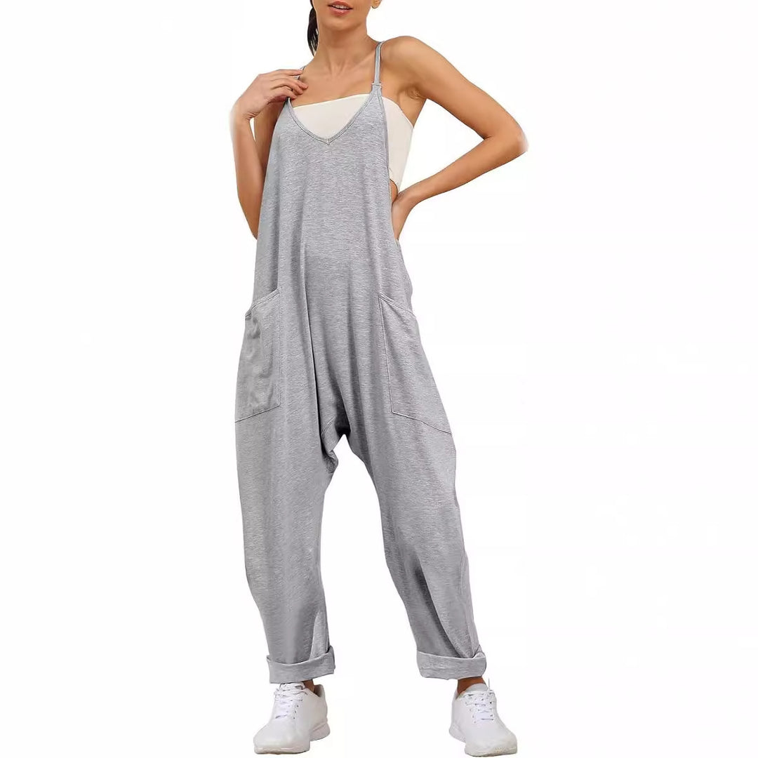 Damen Lässiger Overall mit tiefem Ausschnitt und praktischen Taschen Drune