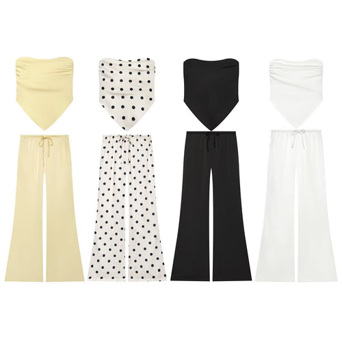 Damen Weite Satin-Hose mit elastischem Tunnelzugbund und Polka-Dot-Muster Drune