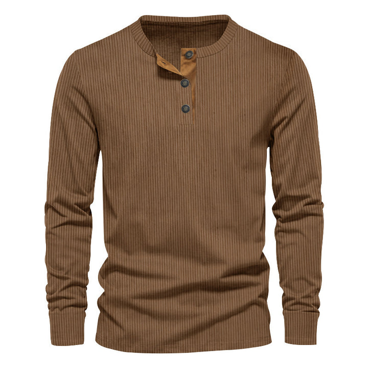Herren lässiges Langarmshirt mit Knopfleiste und Rippstruktur Drune