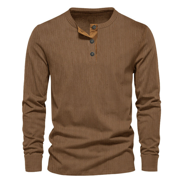 Herren lässiges Langarmshirt mit Knopfleiste und Rippstruktur Drune