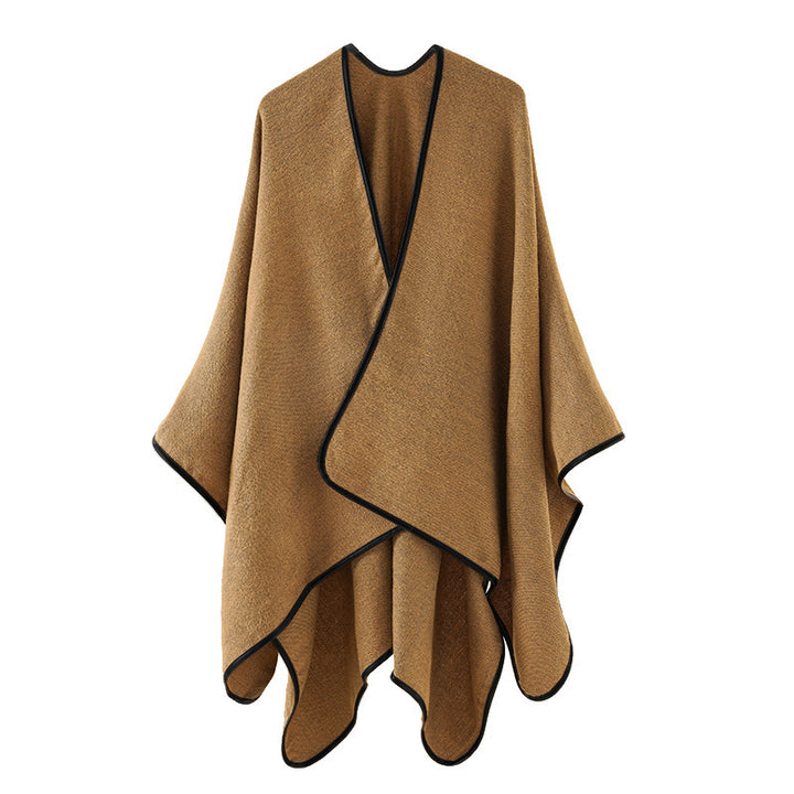 Damen Wickel-Cape aus schwerer Wollmischung mit schwarzer Kantenverarbeitung Drune