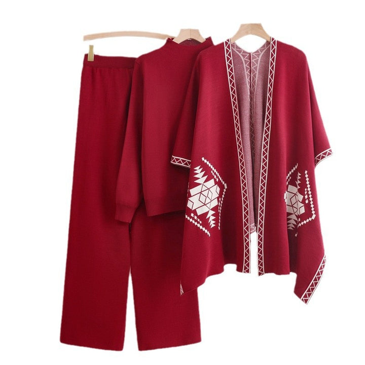 Damen Strick-Loungewear-Set mit außergewöhnlichem Poncho-Stil Drune