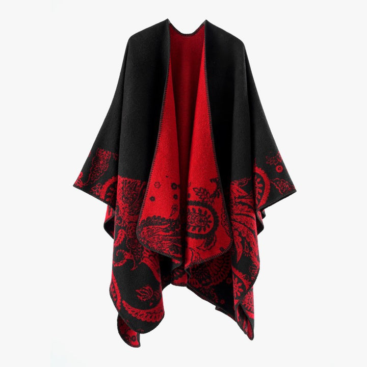 Damen Reversibler Jacquard-Capeponcho aus Wollmix mit Paisley-Motiv und offenem Fall Drune