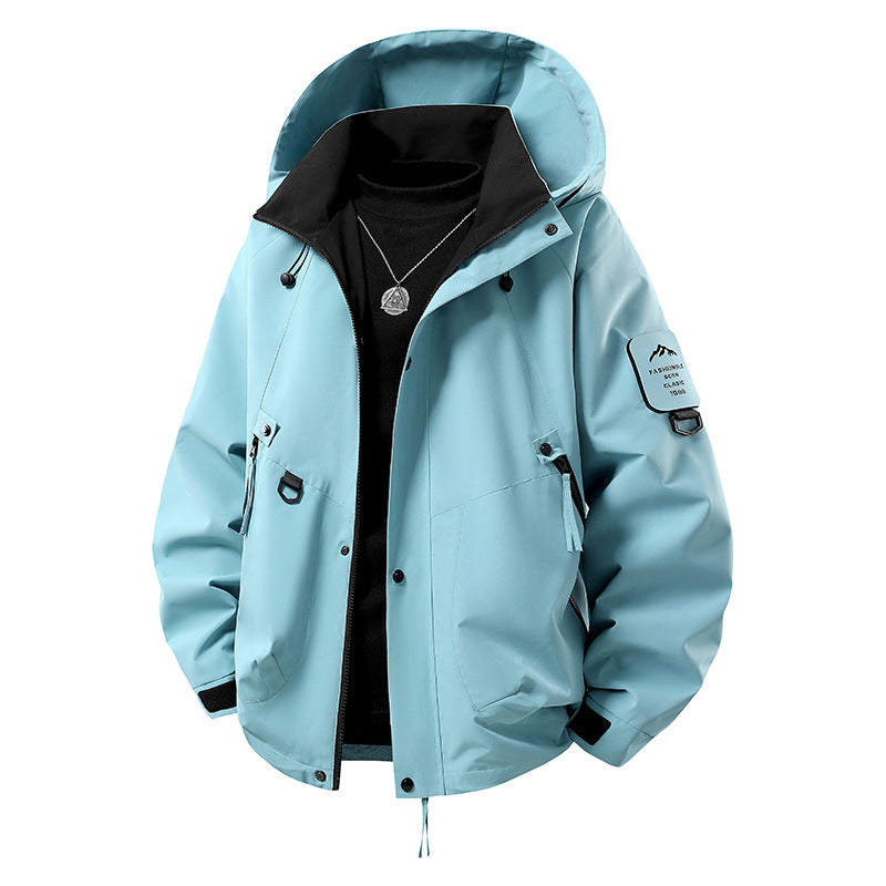 Herren wind- und wasserdichte Softshell-Outdoorjacke mit verstaubarer Kapuze, Utility-Taschen und verstellbaren Bündchen Drune