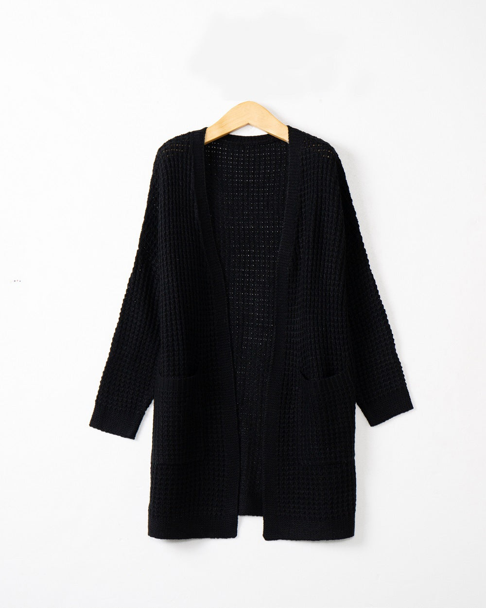 Damen Langer Oversize Strickmantel mit offener Front und aufgesetzten Taschen Drune