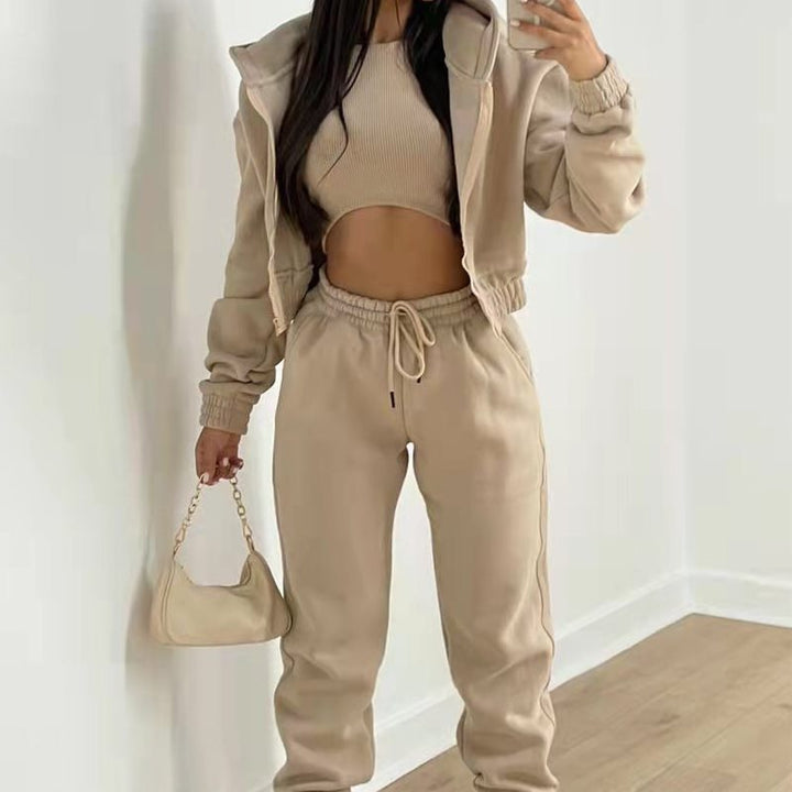 Damen sporty cropped Hoodie und Jogginghose Set Drune