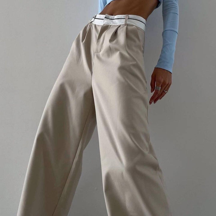 Damen weite Stoffhose mit elastischem Bund und kontrastierendem Gürtel Drune