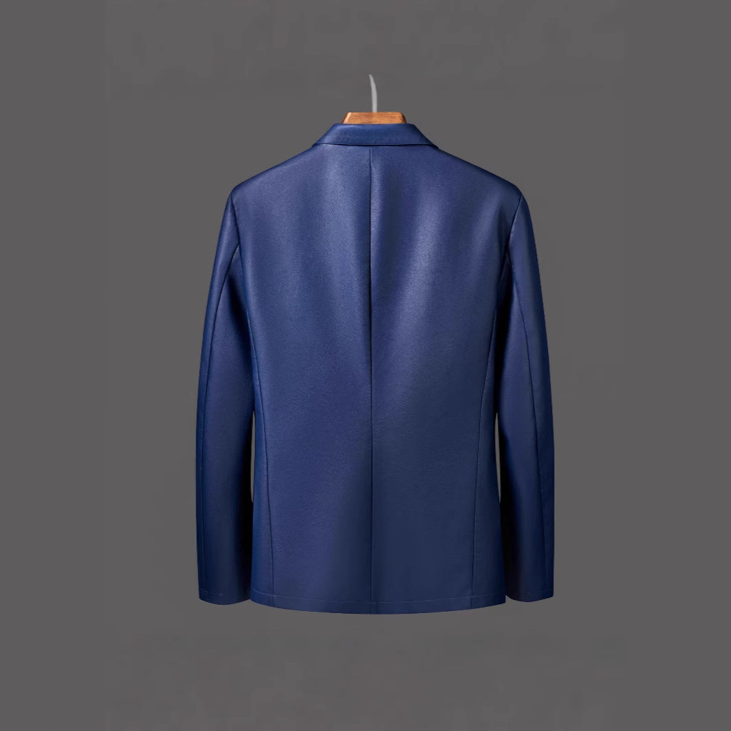 Herren Einreihiger Blazer aus Lederimitat mit Notch-Revers und Pattentaschen Drune
