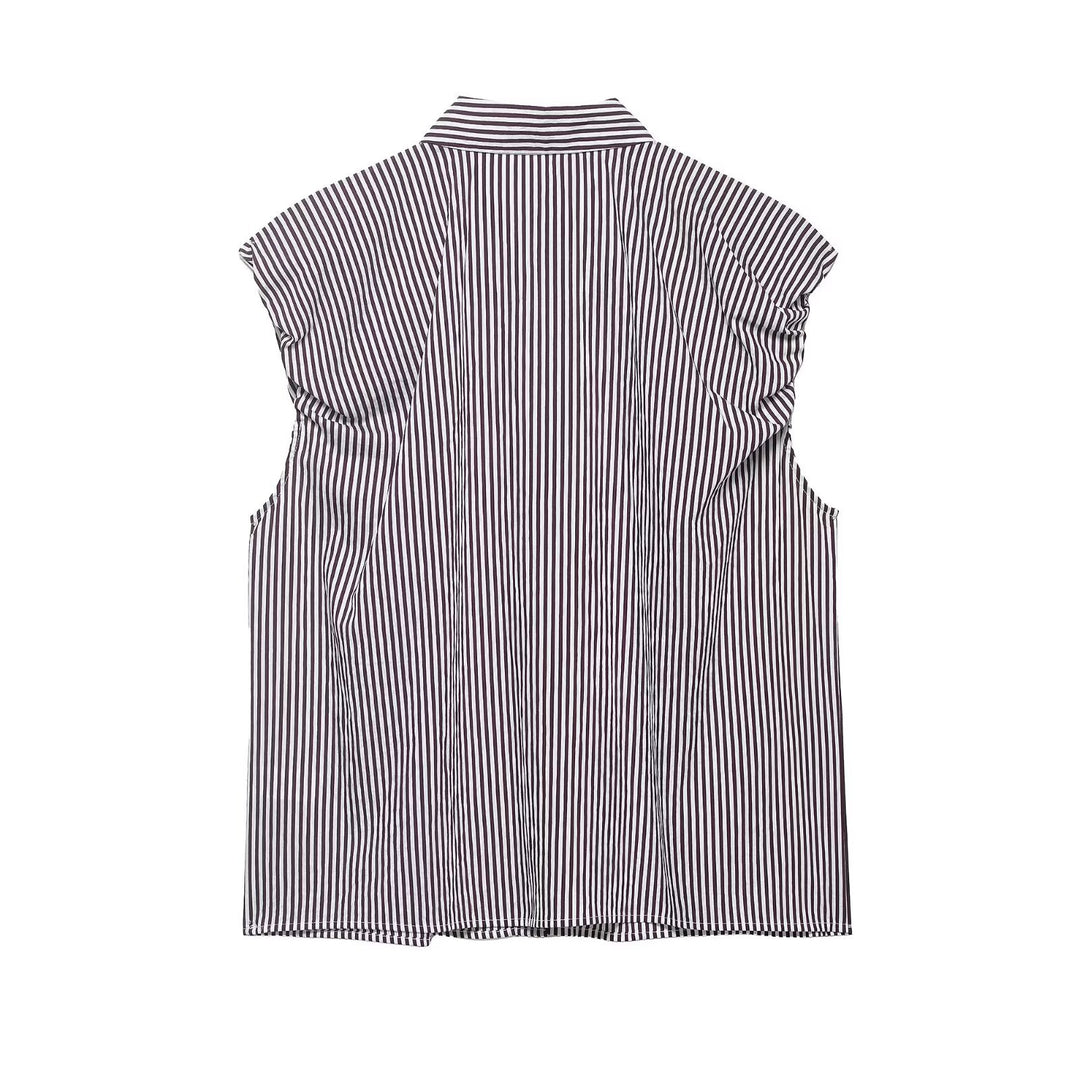 Damen Ärmellose Hemdbluse mit vertikalem Streifenmuster und durchgehender Knopfleiste Drune