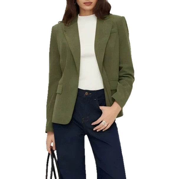 Damen Kord-Blazer mit schmaler Silhouette, schmalem Revers und Pattentaschen Drune
