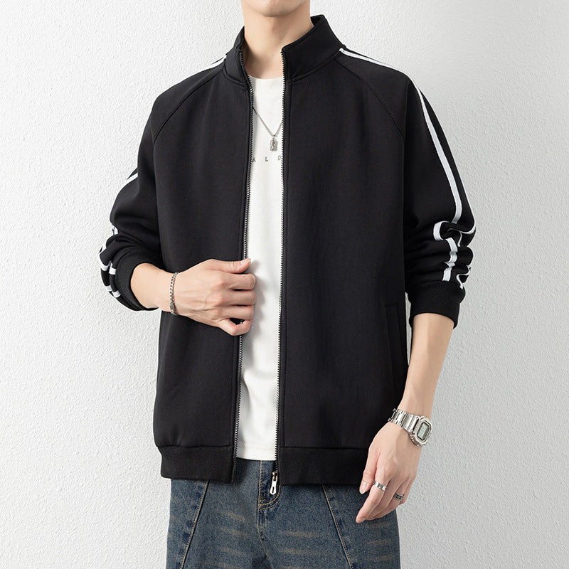 Herren Freizeit-Trainingsjacke mit Stehkragen, Reißverschluss und Kontraststreifen Drune