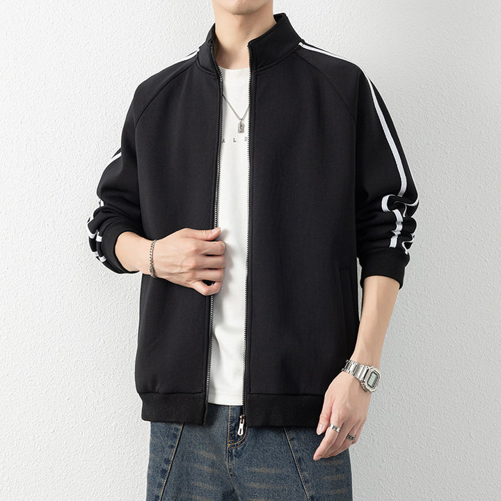 Herren Freizeit-Trainingsjacke mit Stehkragen, Reißverschluss und Kontraststreifen Drune