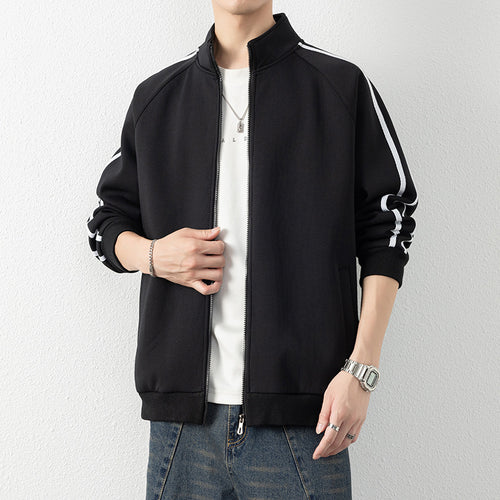 Herren Freizeit-Trainingsjacke mit Stehkragen, Reißverschluss und Kontraststreifen Drune