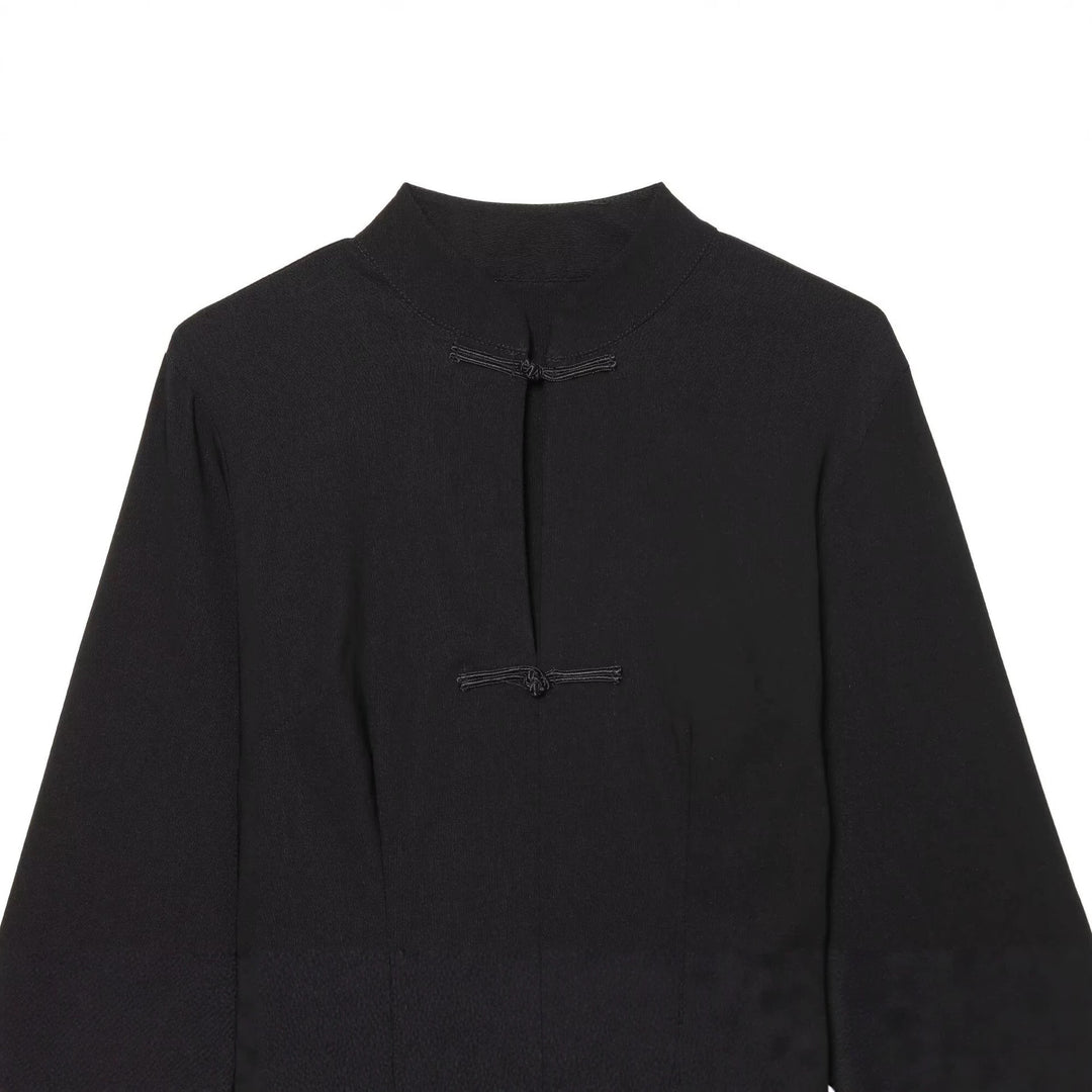 Damen Cape‑Mantel mit Stehkragen chinesischen Knotenverschlüssen und weiten Kimonoärmeln Drune