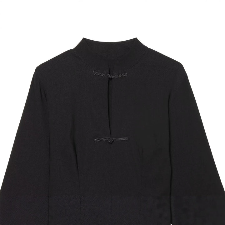 Damen Cape‑Mantel mit Stehkragen chinesischen Knotenverschlüssen und weiten Kimonoärmeln Drune