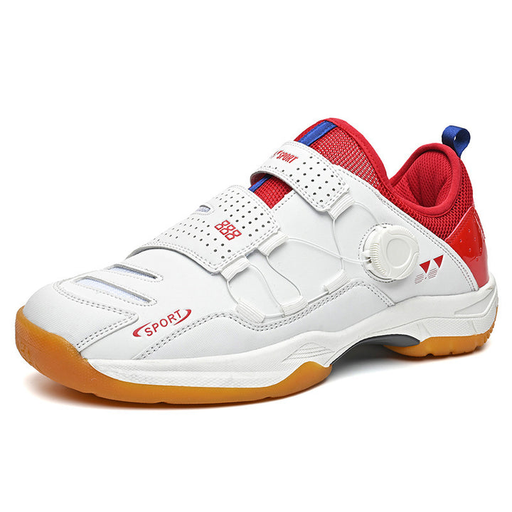 Unisex leichte Badminton‑Hallenschuhe mit rutschfester Gummilaufsohle, doppelte Klett‑Fixierung und Drehverschluss Drune